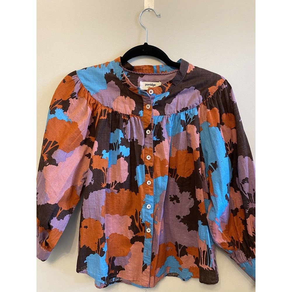 Anthropologie PORRIDGE Patterned Graphic Tree Design 100% Cotton Blouse~medium